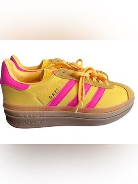adidas Gazelle Bold W Yellow Pink Platform Sneakers Size 8 NEW